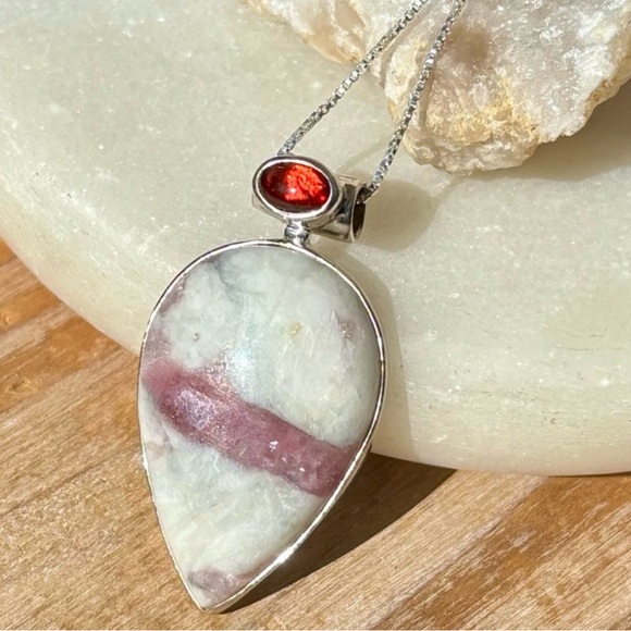 Pink Tourmaline in Quartz & Garnet Necklace